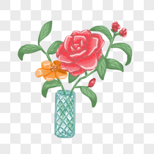 手绘牡丹花瓶元素图片