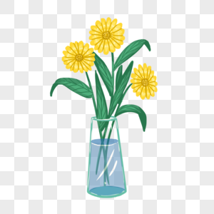 手绘黄色菊花花盆花卉元素图片