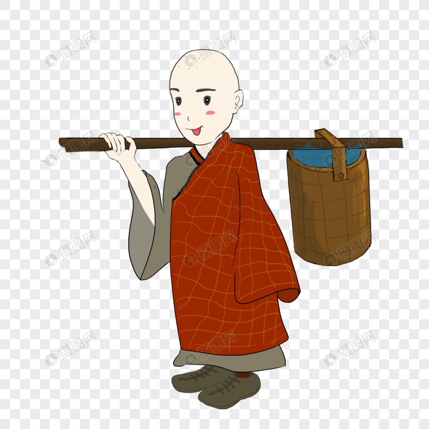 一个和尚挑水喝元素素材psd格式_设计素材免