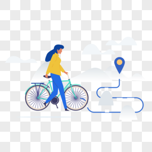 女人手推自行车图标免抠矢量插画素材图片
