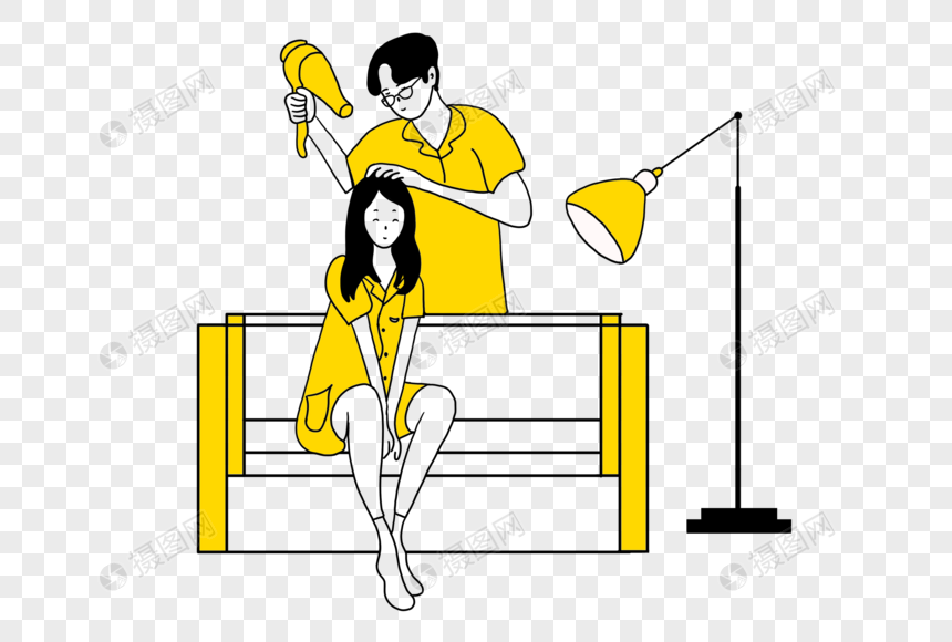 帮女孩吹头发的男孩