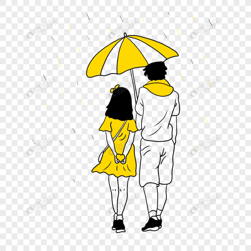 下雨打伞的情侣图片