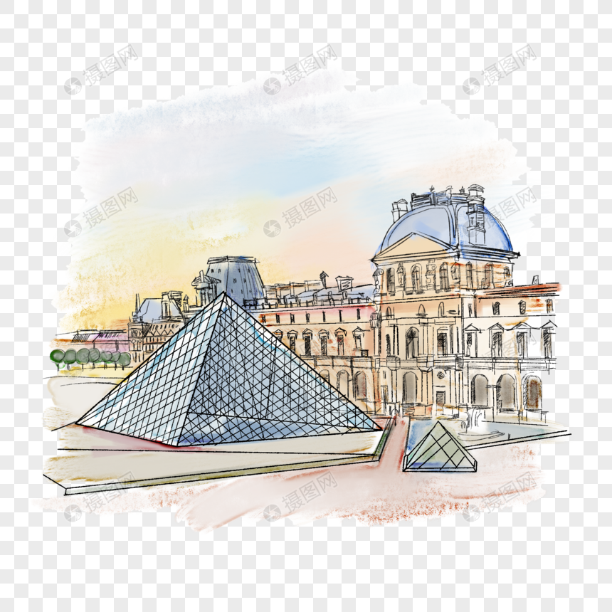 卢浮宫手绘图片