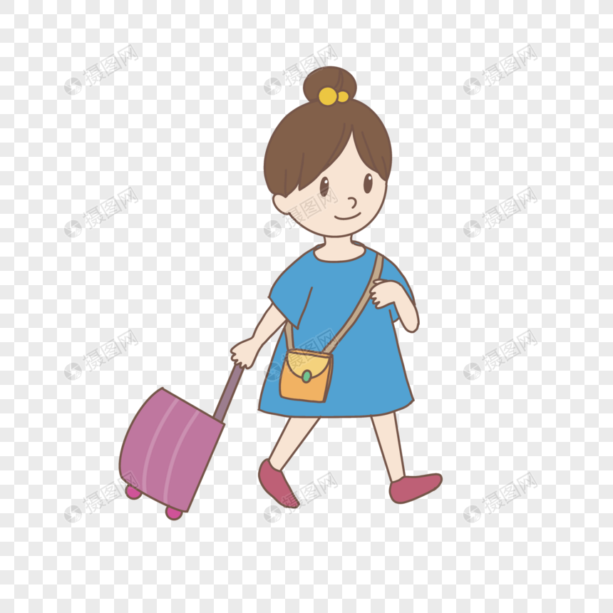 毕业季可爱童儿卡通拉着行李正在走路的小女生图案