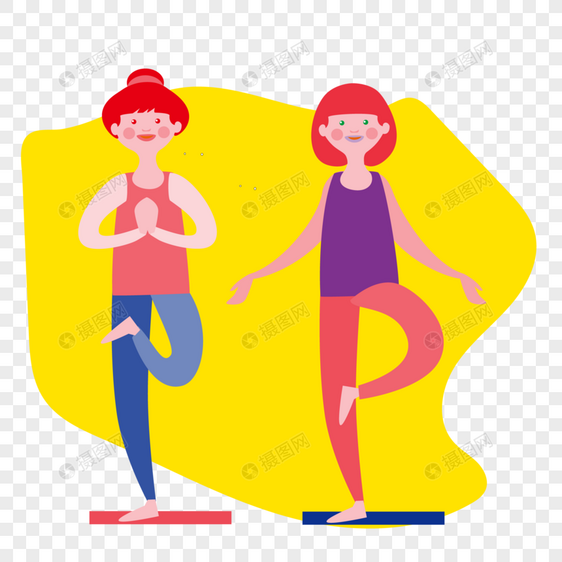 两个女性为了健康在瑜伽垫上进行瑜伽训练图片