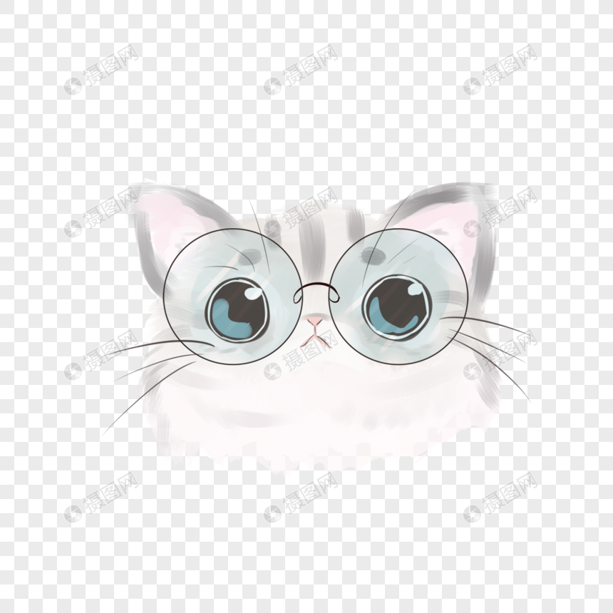 免抠元素 手绘/卡通元素 戴眼镜的猫咪.
