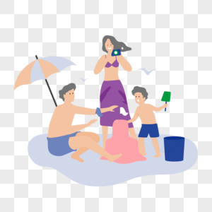 一家人夏天在沙滩上玩耍图片