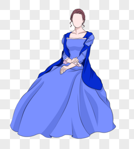 蓝色贵族长裙端坐的女人图片