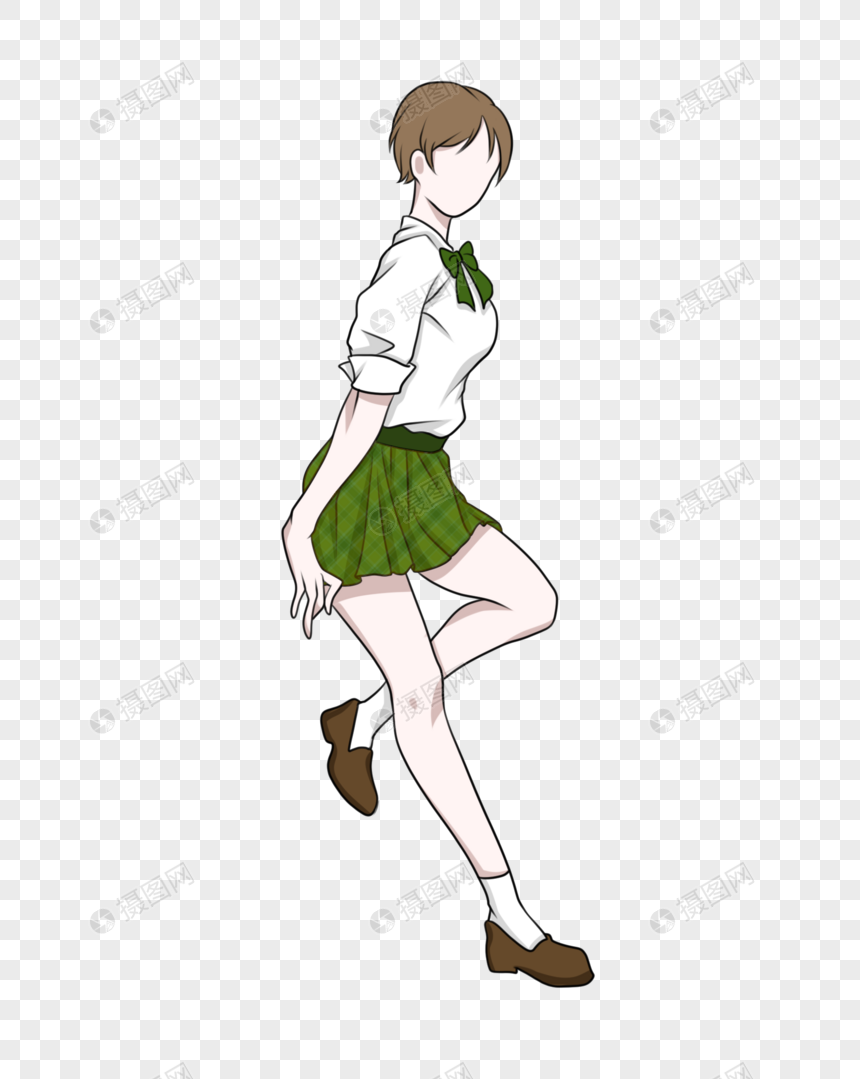 白衬衫绿短裙侧坐少女元素素材下载-正版素材-摄