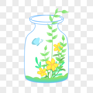 清新夏天玻璃瓶植物景观图片