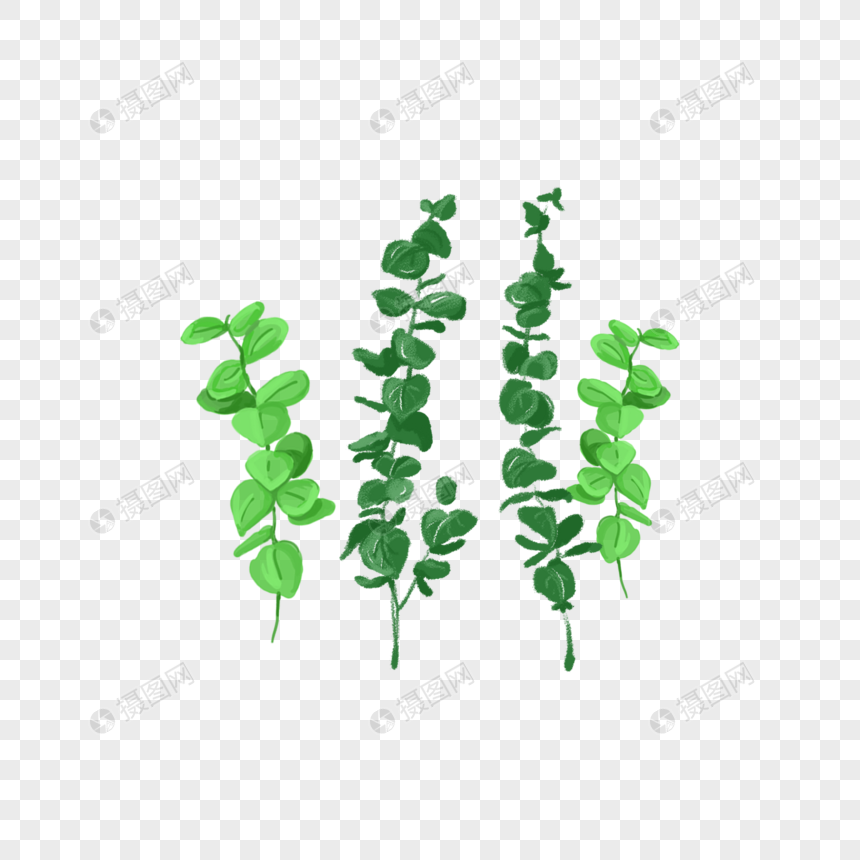 手绘绿叶植物元素图片