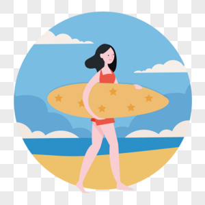 夏日女孩抱着冲浪板图片