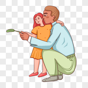 手绘爸爸把女儿抱在怀里图片