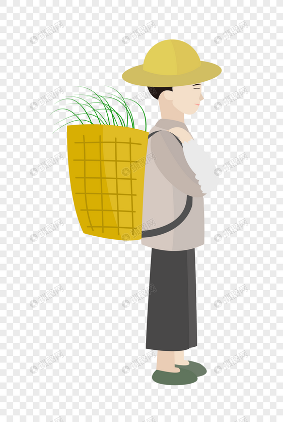 背着竹篓采摘的农民图片