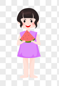 小女孩站着吃西瓜图片
