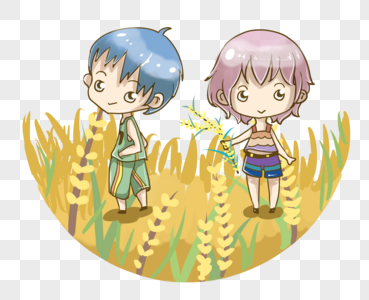 稻田中的孩子图片