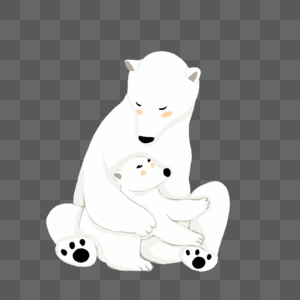 世界海洋日北极熊母亲抱着孩子的温馨手绘卡通高清图片