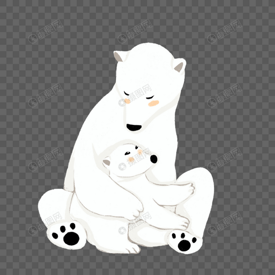 世界海洋日北极熊母亲抱着孩子的温馨手绘卡通图片