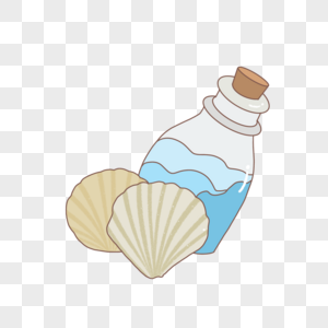 世界海洋日可爱风格漂流瓶和贝壳手绘图片