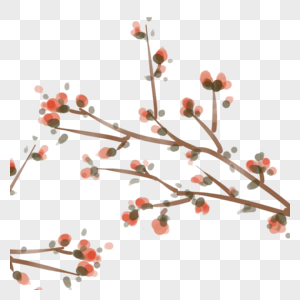 红色花树枝图片
