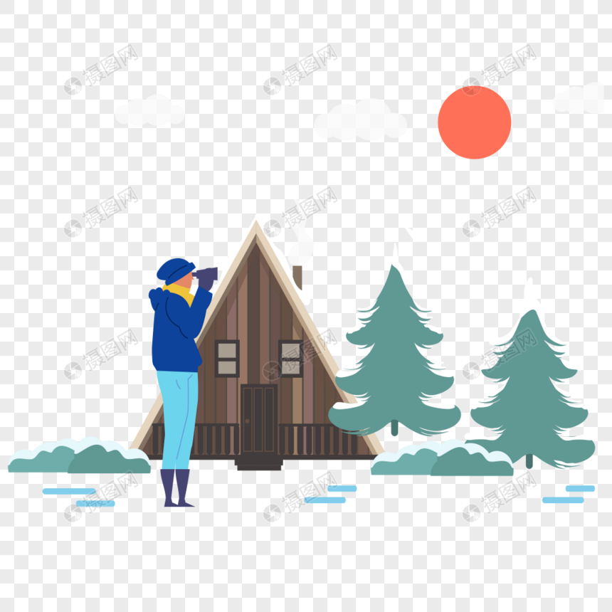 免抠元素 手绘/卡通元素 男人用望远镜看风景图标免抠矢量插画素材.