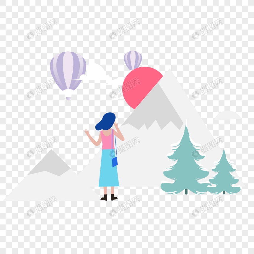 免抠元素 手绘/卡通元素 女人看风景图标免抠矢量插画素材.svg860_860
