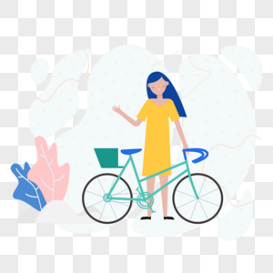 女人骑车出行图标免抠矢量插画素材图片