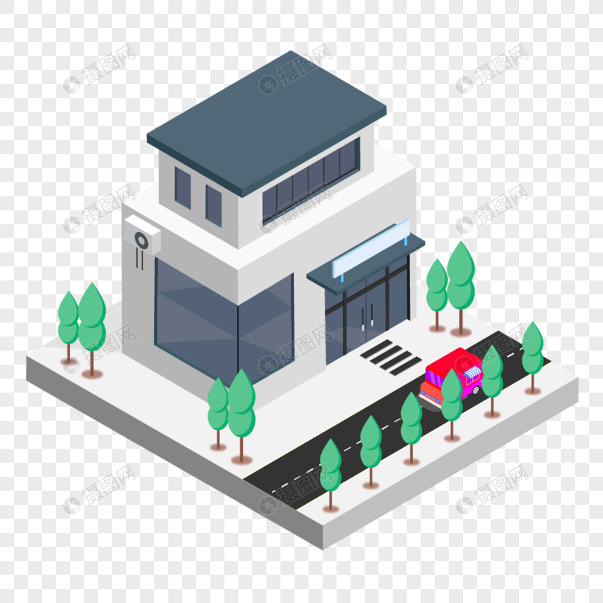 2.5d暗色系家庭房子建筑插画
