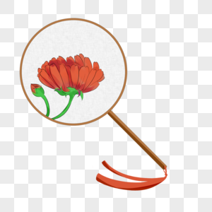 红色花朵团扇图片