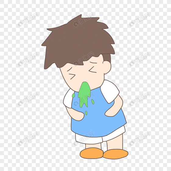 手绘卡通健康呕吐的男孩图片