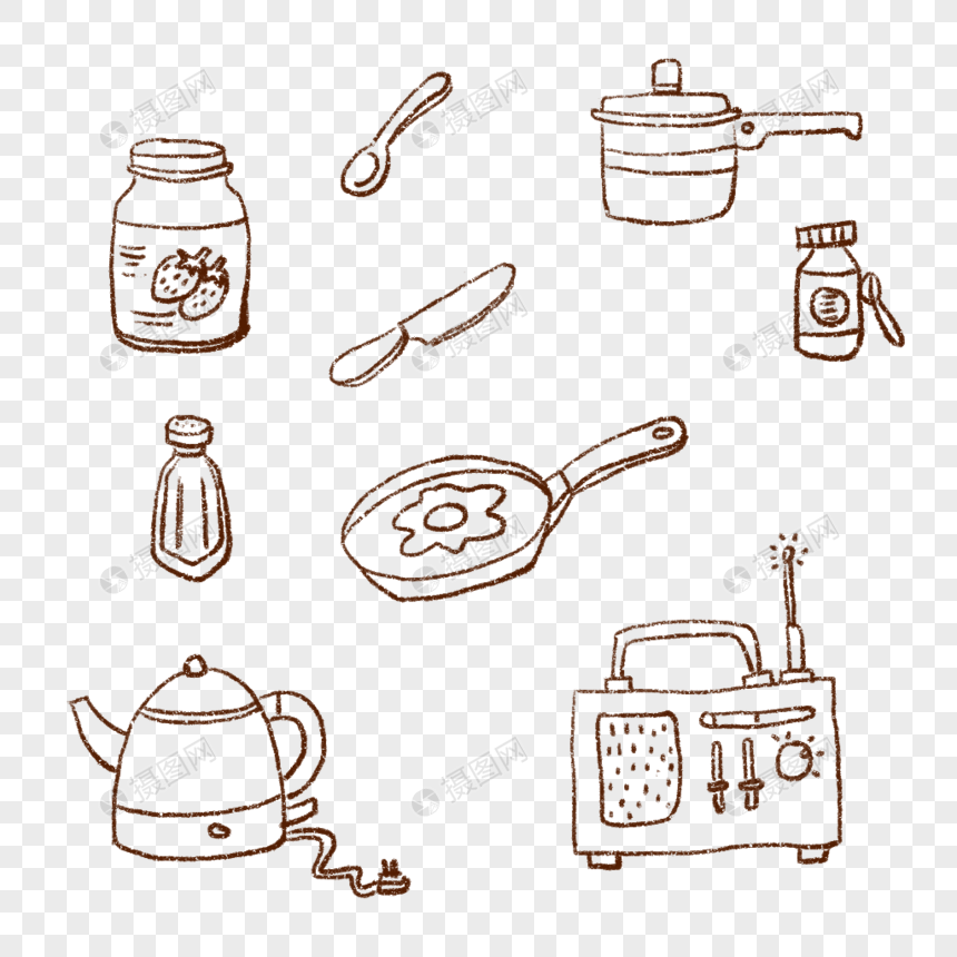 厨具用品手绘简笔画图片
