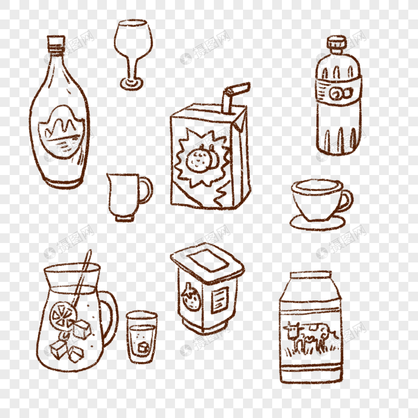 饮品饮料果汁酒手绘简笔画