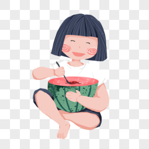 坐着吃瓜的女孩高清图片