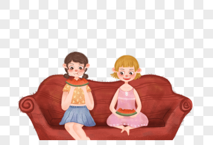 坐在沙发上吃瓜的女孩图片