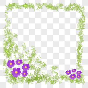 卡通紫色花朵绿色藤条边框图片