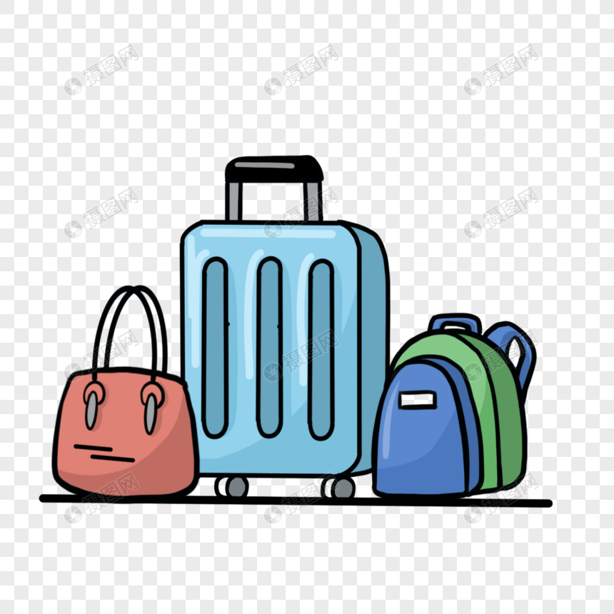 卡通手绘行李箱和旅行包
