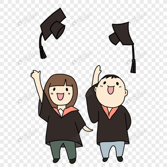 卡通手绘男孩和女孩开心毕业图片