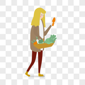 卡通手绘女孩开心摘蔬菜美味胡萝卜图片