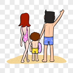 夏季沙滩全家人背影图片