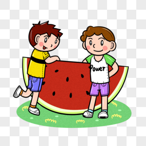 夏季儿童和一块大西瓜图片