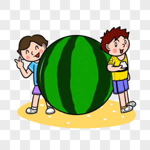 夏季两个小男孩和一个大西瓜图片