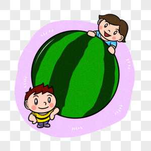夏季两个小朋友与一个西瓜图片