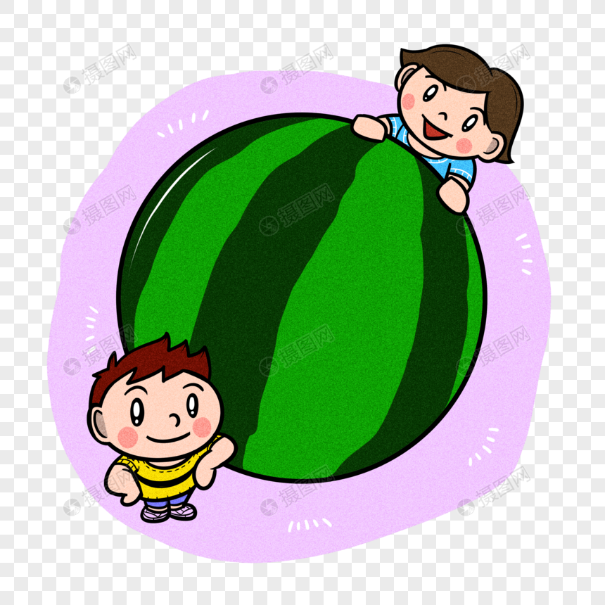 夏季两个小朋友与一个西瓜