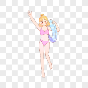 夏天可爱小女孩游泳圈插画图片