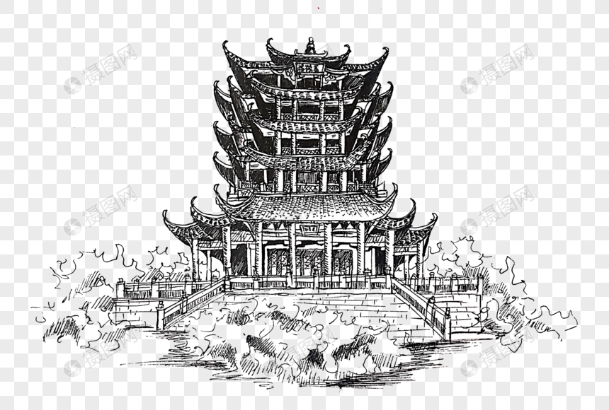 免抠元素 手绘/卡通元素 黄鹤楼.png