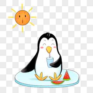 企鹅喝冰水西瓜与企鹅高清图片
