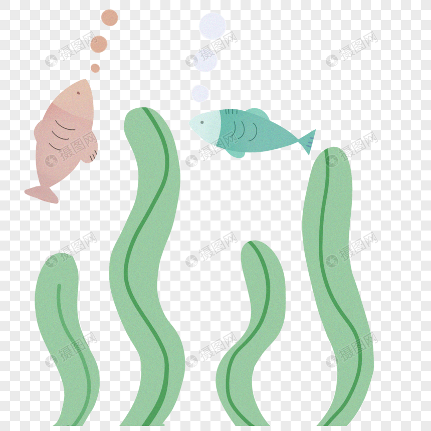 手绘世界海洋日卡通小鱼海底海洋保护海藻扁平可爱动物图片