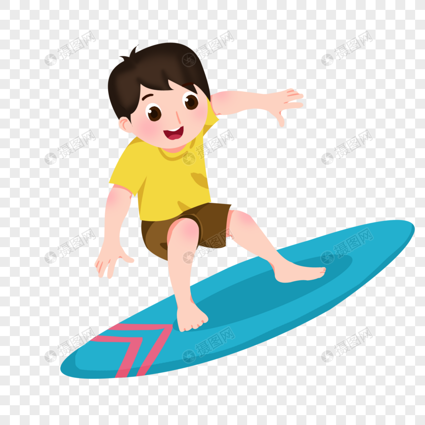 卡通男孩海上冲浪