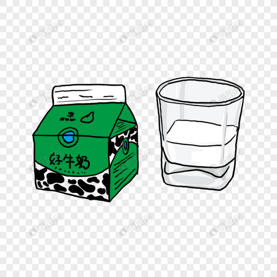 绿色牛奶盒和牛奶元素图片