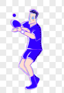 抖音风打乒乓球的运动员卡通元素手绘图片